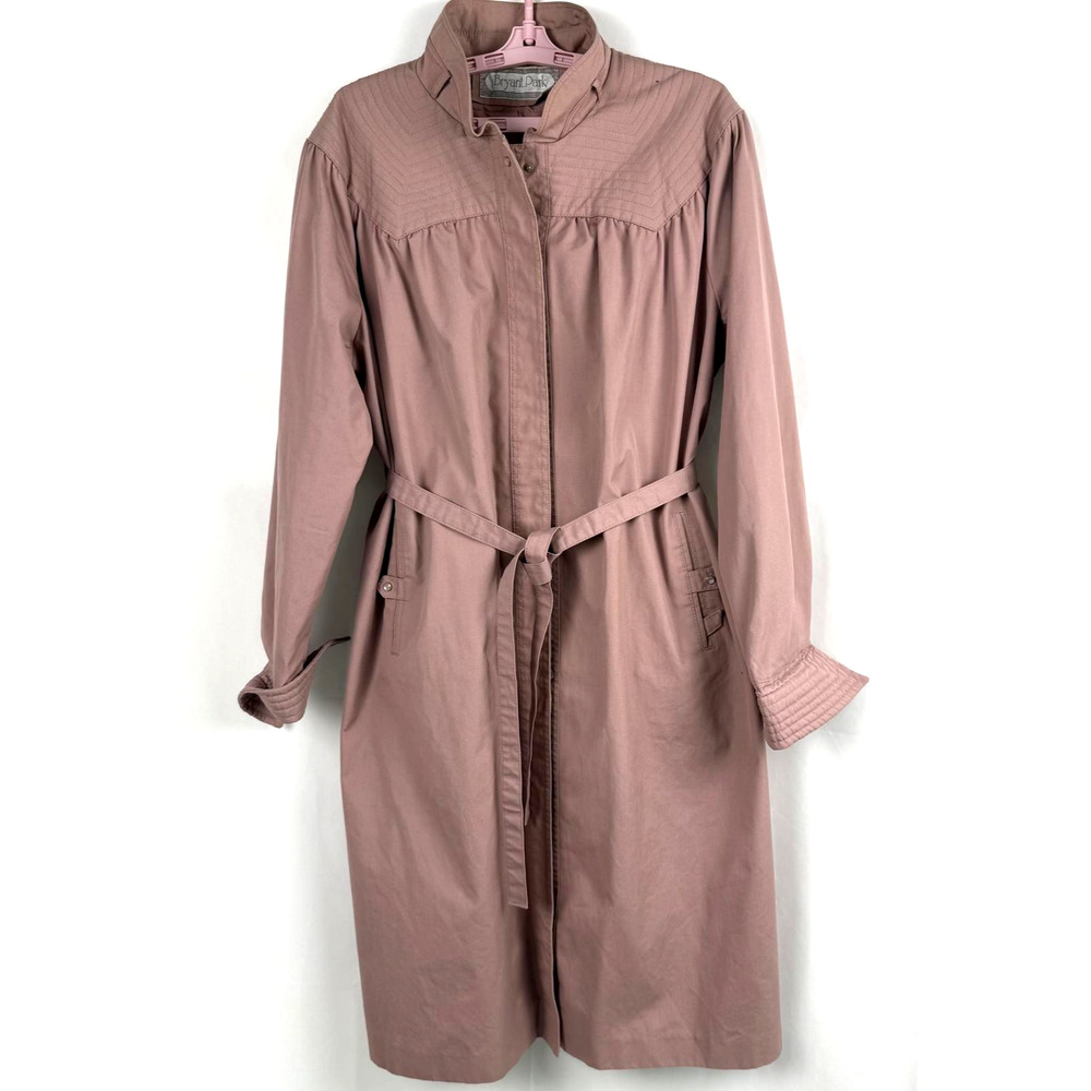 Vintage Bryant Park Women Trench coat Jacket 80s Long Sleeve Lined Belt Sz 16.5